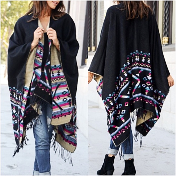 Bohemian Sweater Tassel Kimono Wrap O/S - Picture 7 of 8